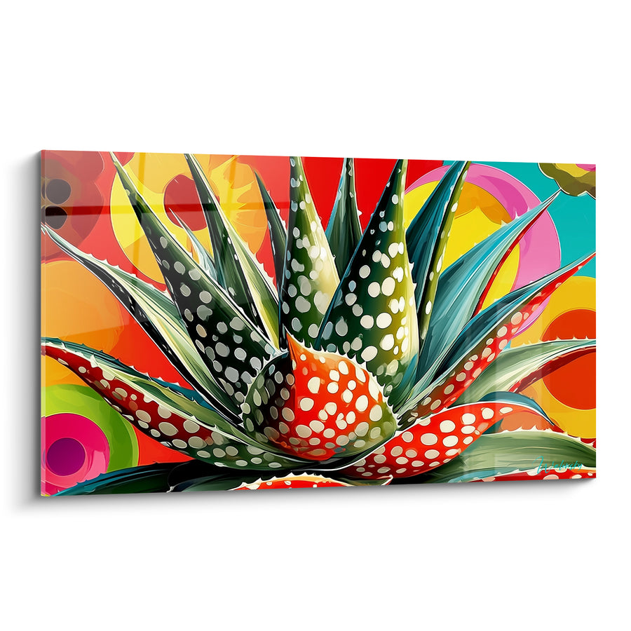 Tableau Aloe vera aux feuilles vertes et rouges pommelées - Éclat tropical - Edition Aloe vera