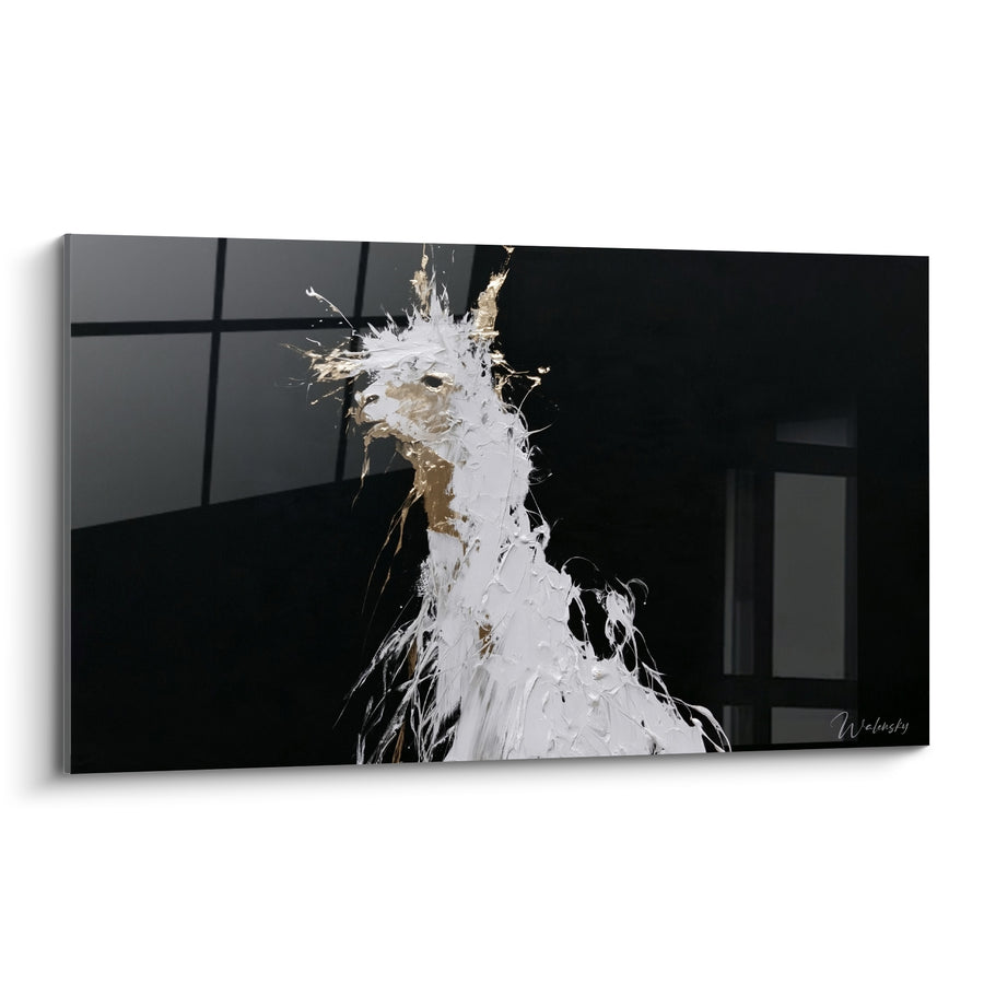 Tableau Alpaga blanc et fond noir profond - Éclosion nocturne - Edition Alpaga