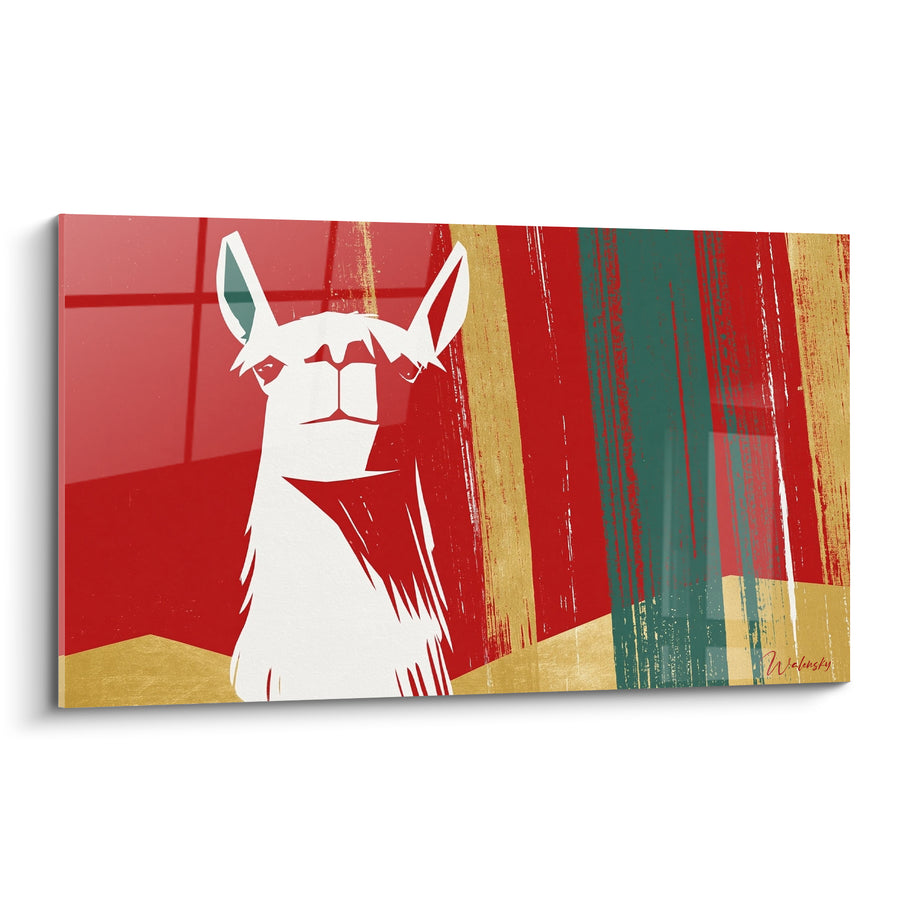 Tableau Alpaga blanc rouge et doré - Veille andine - Edition Alpaga