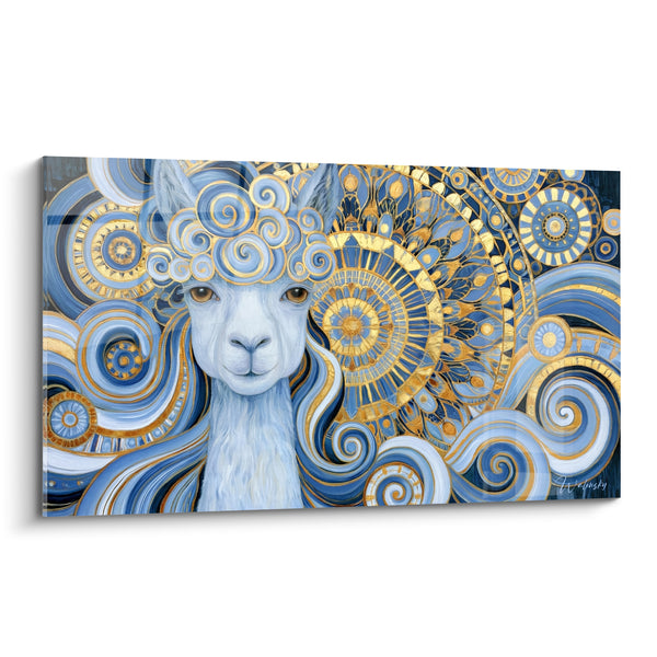 Tableau Alpaga blanc auréole bleue et dorée - Transe hypnotique - Edition Alpaga