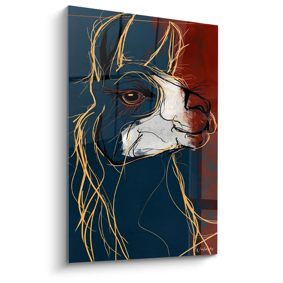Tableau Alpaga bleu marine et terracotta esquissé - Trait suspendu - Edition Alpaga