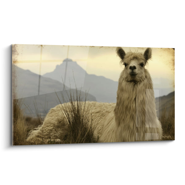 Tableau Alpaga couché blanc et sépia montagneux - Veille des sommets - Edition Alpaga
