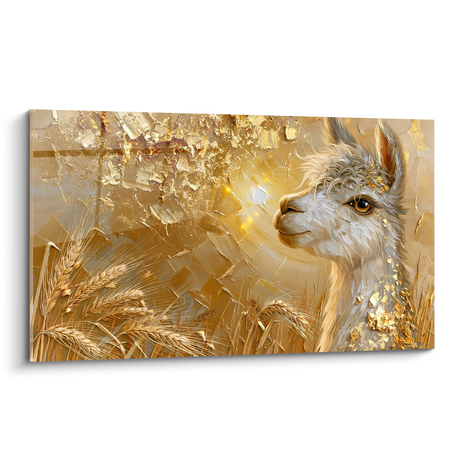 Tableau Alpaga blanc doré dans un champ de blé - Lumière dorée du soir - Edition Alpaga