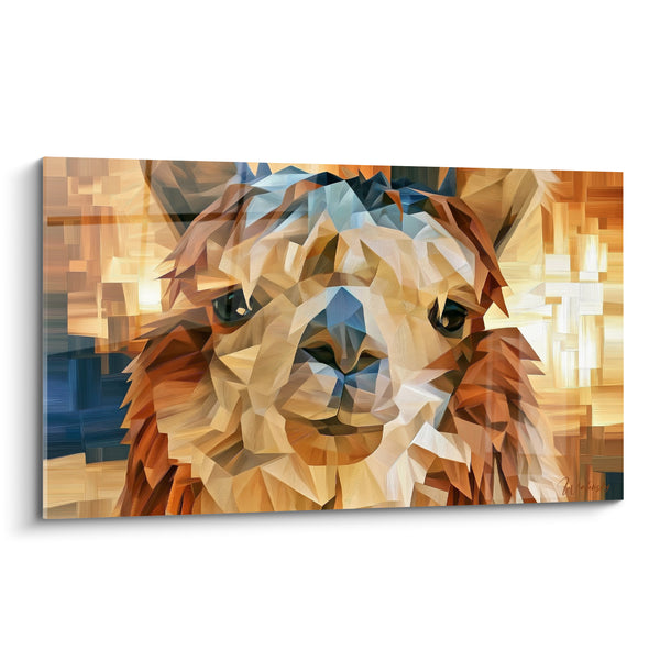 Gouden Alpacaschilderij met kubistische facetten - Fragmentair frontaal - Editie Alpaca