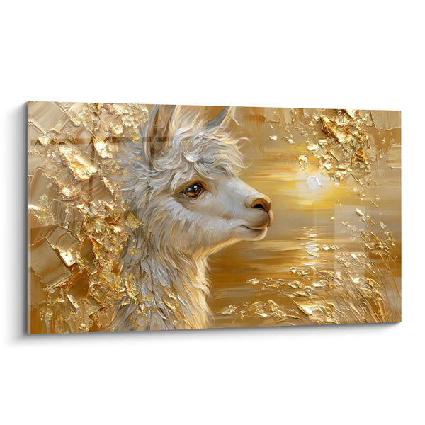 Tableau Alpaga blanc et doré au soleil couchant - Lueur du crépuscule - Edition Alpaga