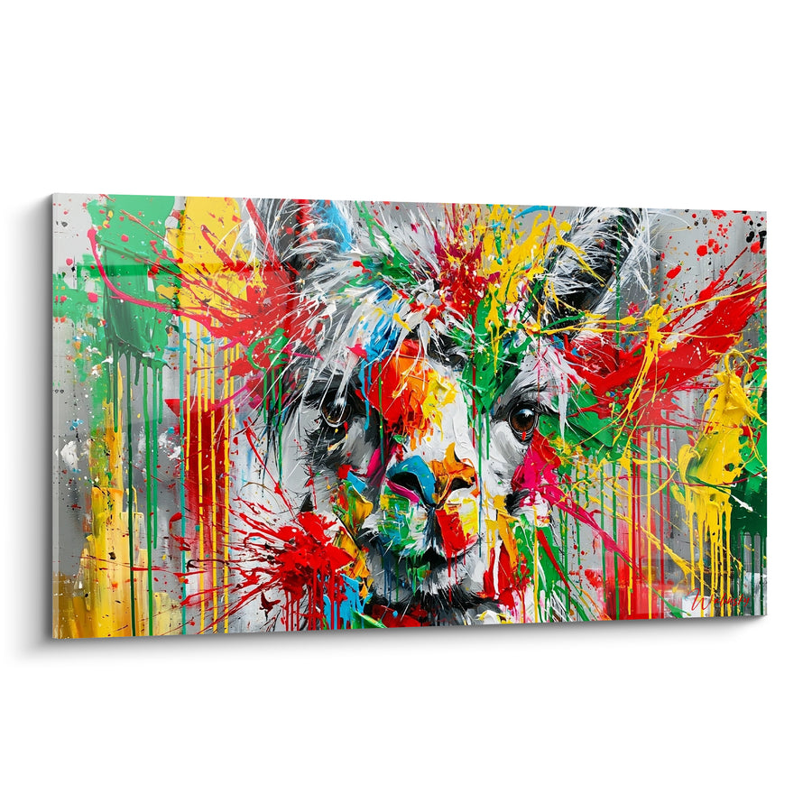 Tableau Alpaga rouge et vert éclaboussé - Tempête de couleurs - Edition Alpaga