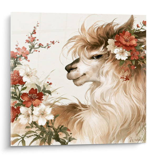 Tableau Alpaga crème et roux fleuri - Douceur printanière - Edition Alpaga