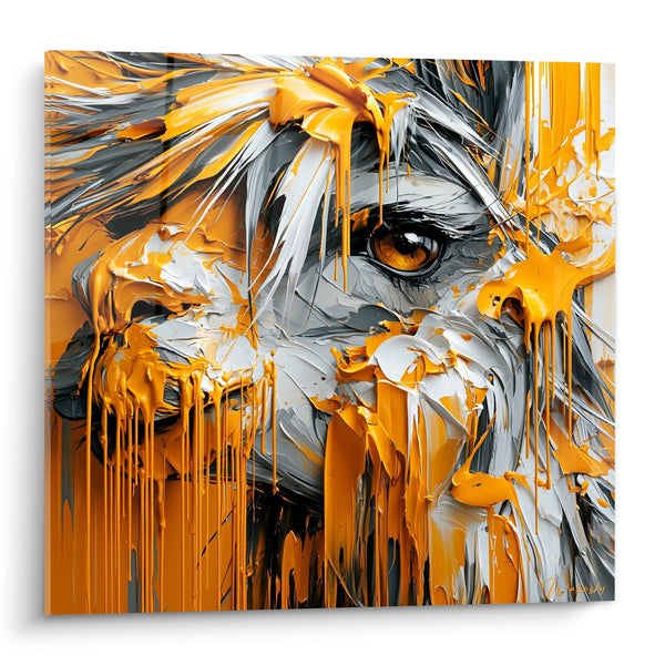 Tableau Alpaga gris et safran aux coulures - Regard suspendu - Edition Alpaga