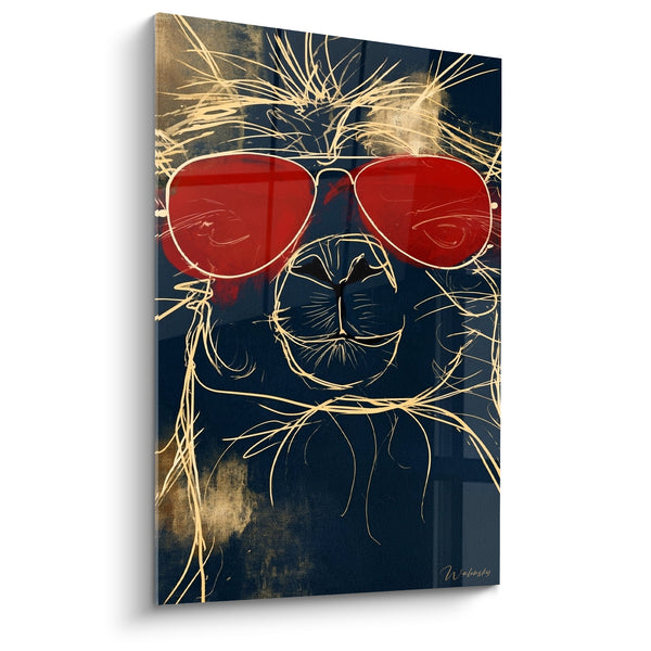 Tableau Alpaga bleu marine et lunettes rouges - Regard effronté - Edition Alpaga