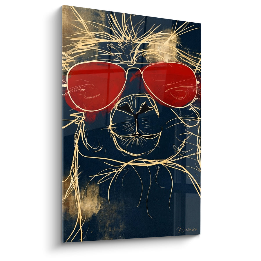 Tableau Alpaga bleu marine et lunettes rouges - Regard effronté - Edition Alpaga