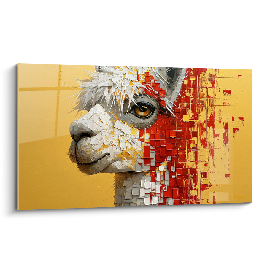 Tableau Alpaga au profil blanc et rouge mosaïque - Métamorphose éclatante - Edition Alpaga