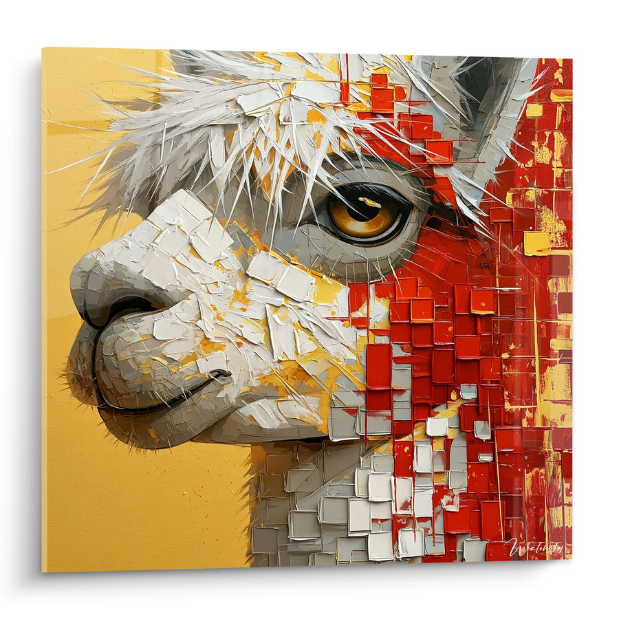 Tableau Alpaga blanc aux mosaïques rouges - Fragments incandescents - Edition Alpaga