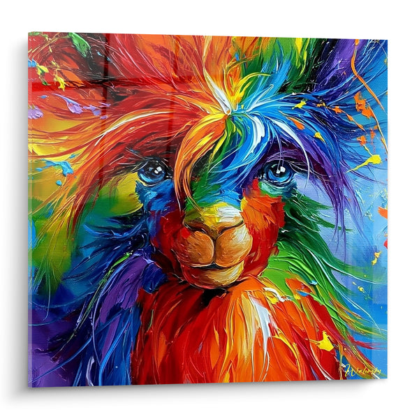 Tableau Alpaga rouge et bleu aux mèches flamboyantes - Tourbillon flamboyant - Edition Alpaga