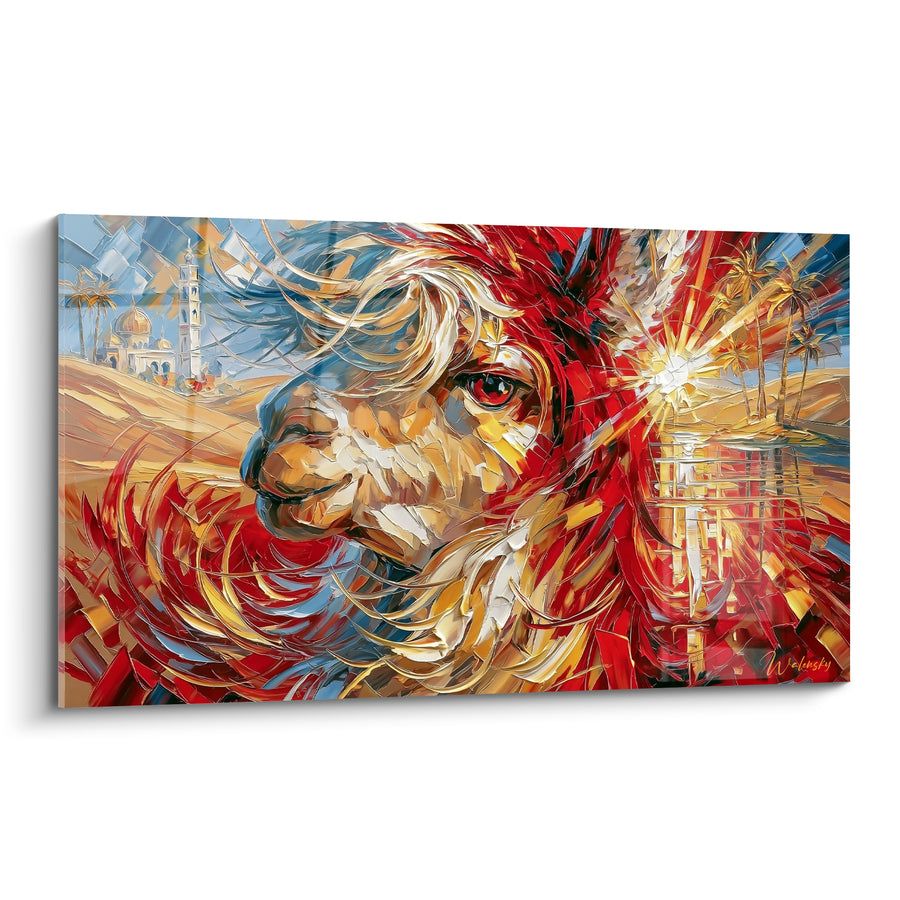 Tableau Alpaga rouge et doré profil oasis - Mirage oriental - Edition Alpaga
