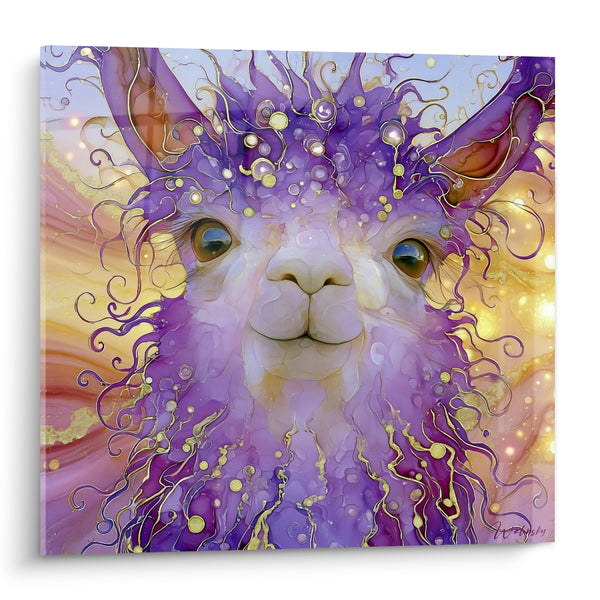 Tableau Alpaga violet aux volutes dorées - Rêverie céleste - Edition Alpaga