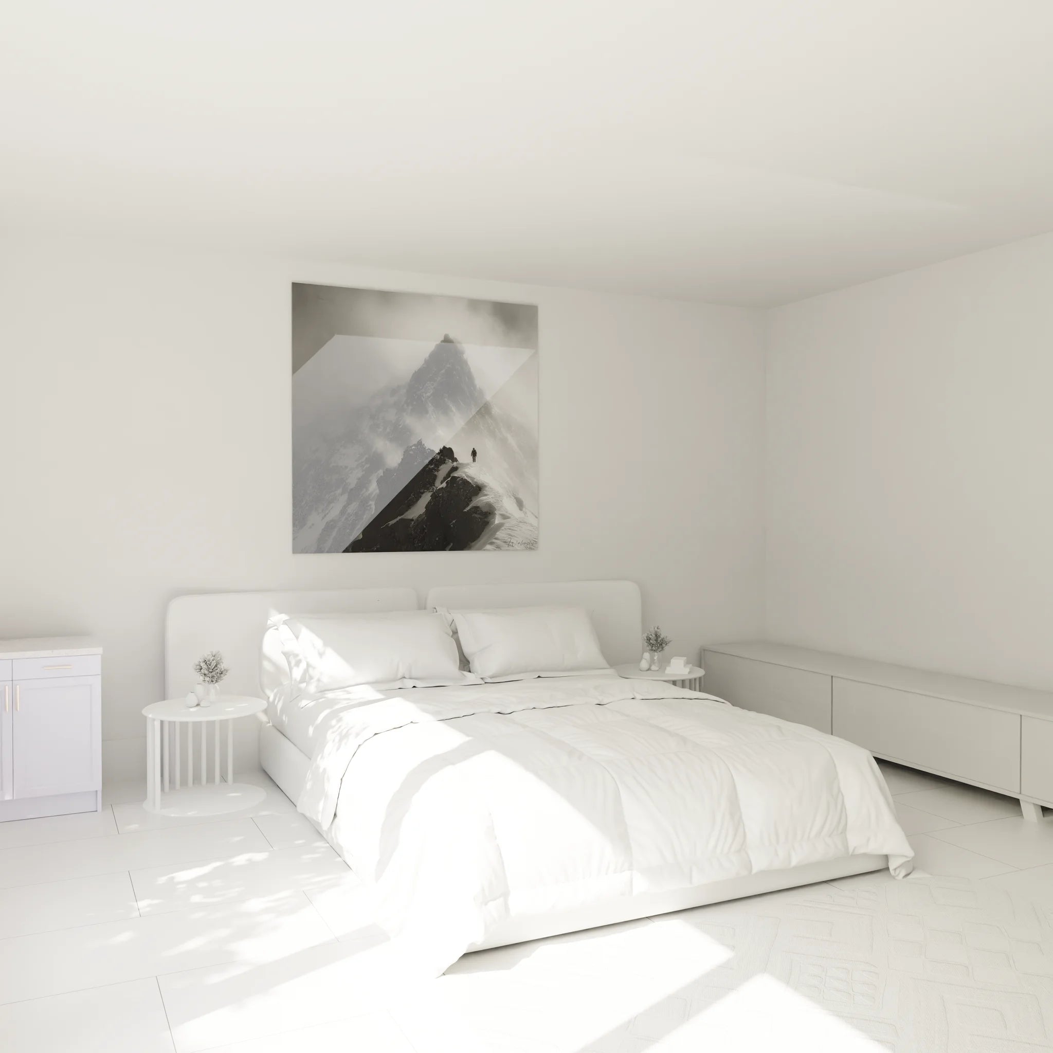 Tableau alpiniste montagne noir blanc décorant chambre ambiance moderne aventure