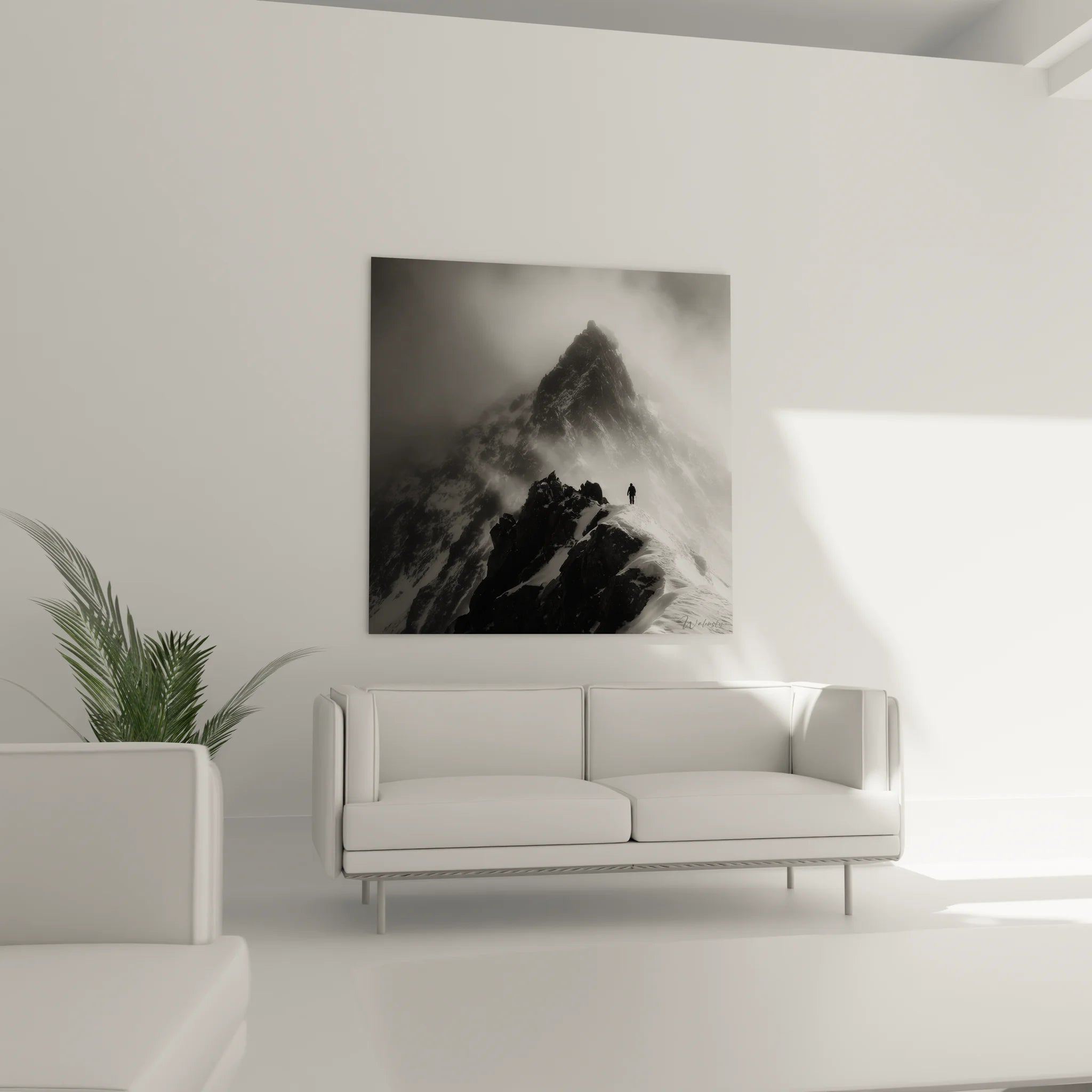 Gros plan tableau montagne alpiniste noir blanc détails texture roche neige