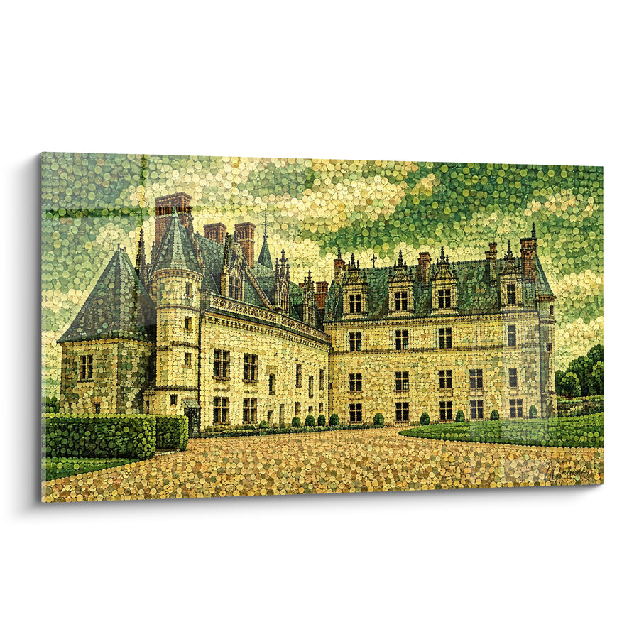 Painting Pointillist Castle Gold Stone and Green Roofs - Stone Dream - Amboise Edition Center-Loire Valley France