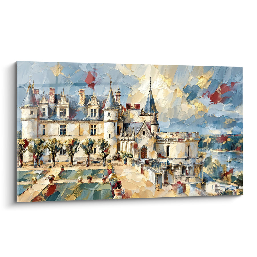 Painting Blue and Ochre Turreted Castle - Royal Majesty - Amboise Edition, Centre-Val de Loire, France