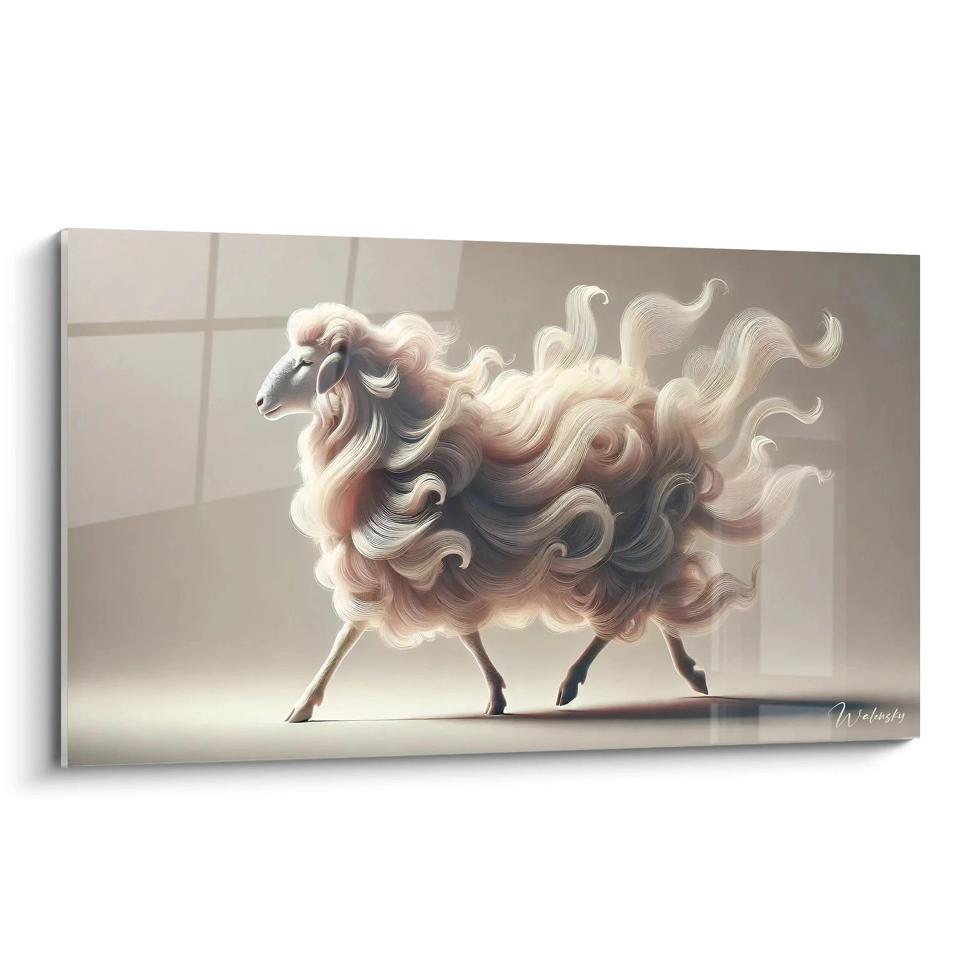 tableau mouton aux details captivants capture la texture de sa laine et la noblesse de sa posture. Vue de biais, l'oeuvre devoile ses nuances de beige, marron et noir pour une profondeur hypnotique.

