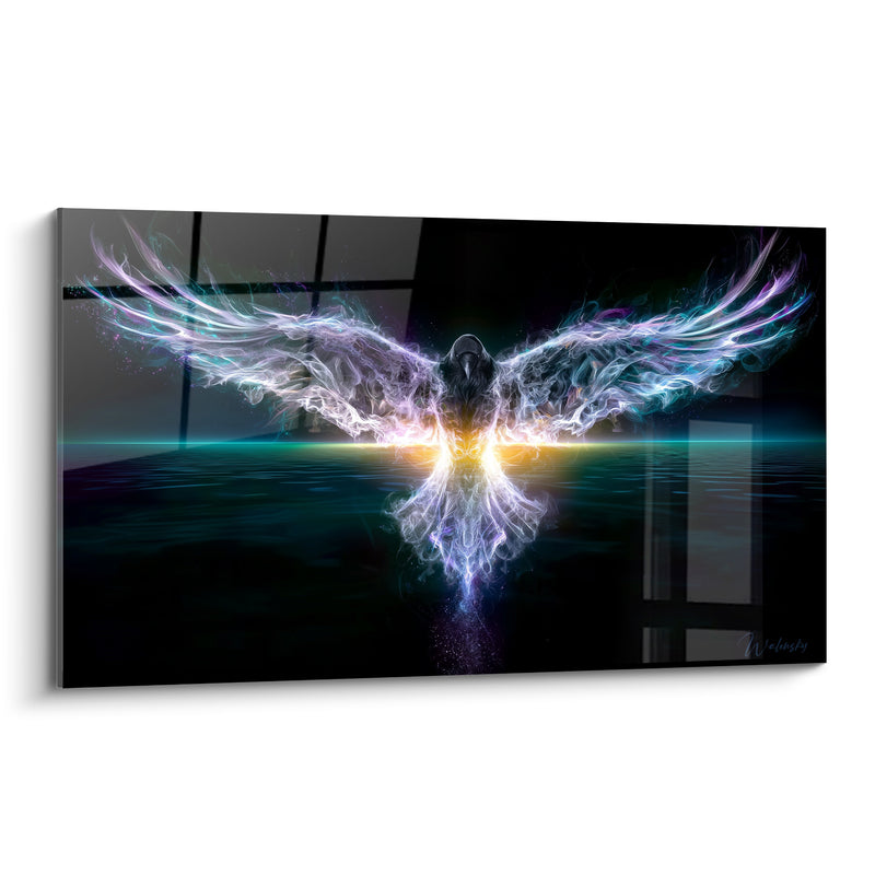 Tableau Aigle noir aux ailes turquoise lumineuses - Éveil surnaturel - Edition Animaux spectraux