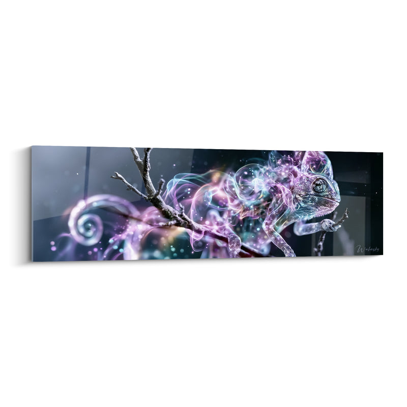 Purple and Blue Chameleon Painting on a Gnarled Branch - Spiraling Volutes - Spectral Animals Edition