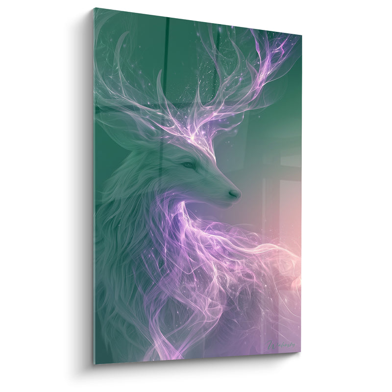 Tableau Cerf vert et violet aux bois filandreux - Regard immobile - Edition Animaux spectraux