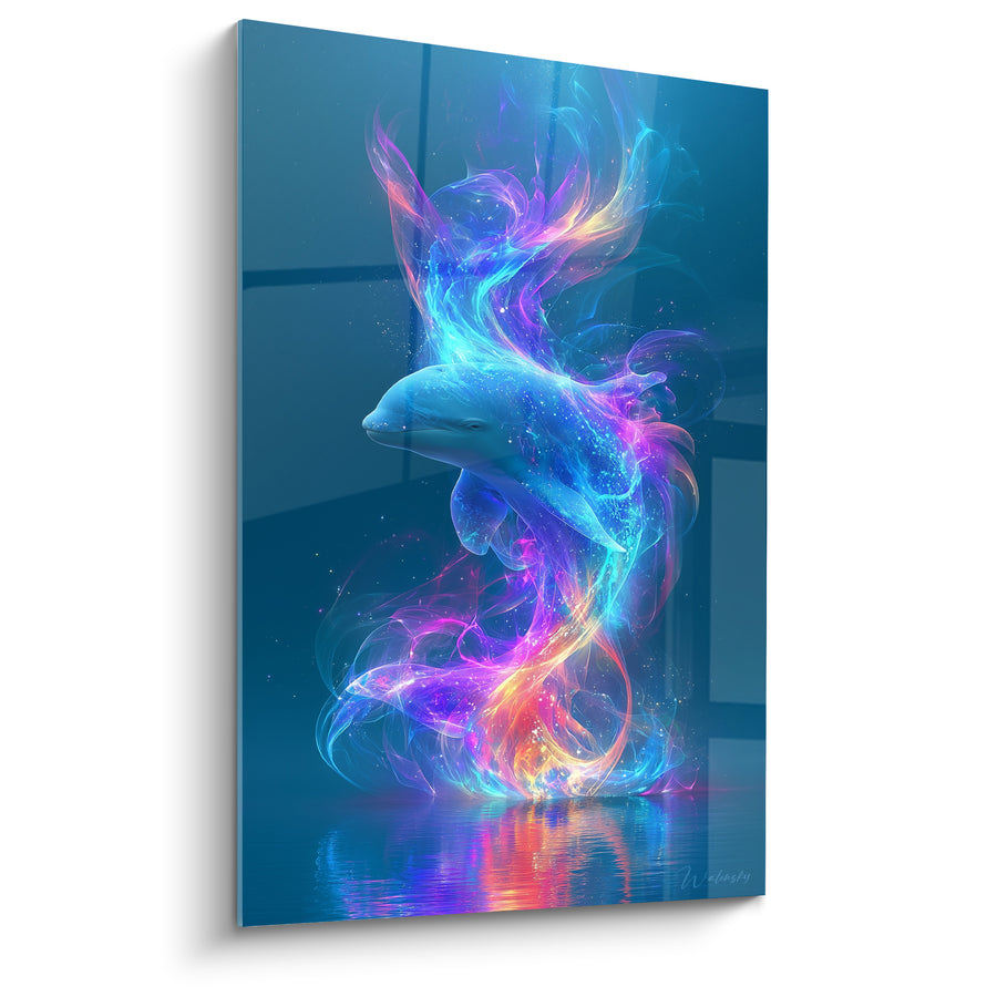 Blue Dolphin Painting with Multicolored Swirls - Appearance of Depths - Spectral Animals Edition