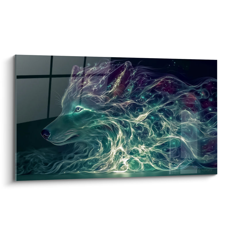 Translucent Wolf Painting with Emerald Swirls - Spirit of the Mists - Spectral Animals Edition