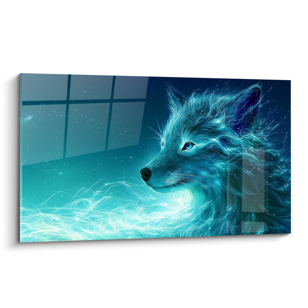 Cuadro Lobo turquesa con pelaje luminoso - Vigilia nocturna - Edición Animales espectrales