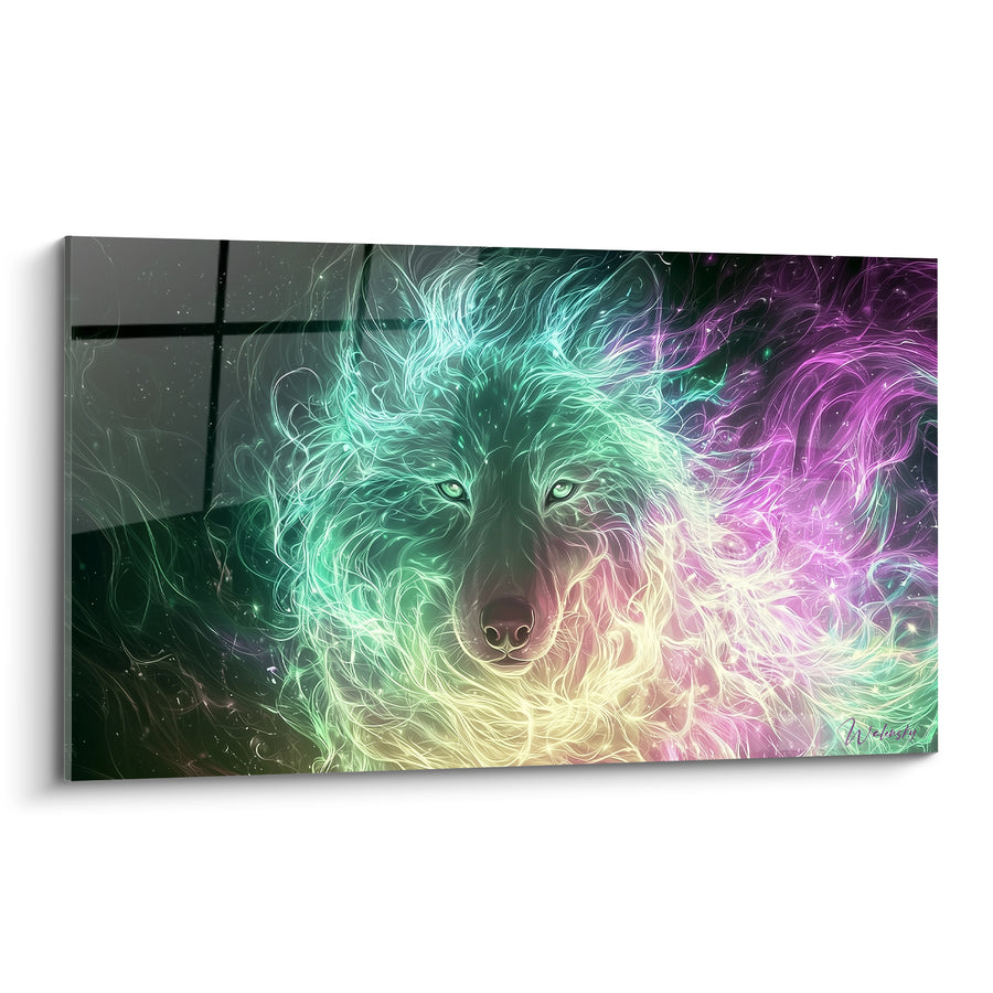 Spectral Wolf Painting with Turquoise and Violet Streaks - Supernatural Presence - Spectral Animals Edition