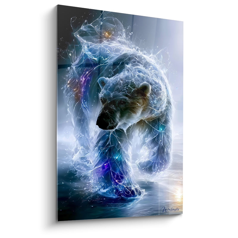 Tableau Ours polaire bleu et blanc translucide - Marche fantomatique - Edition Animaux spectraux