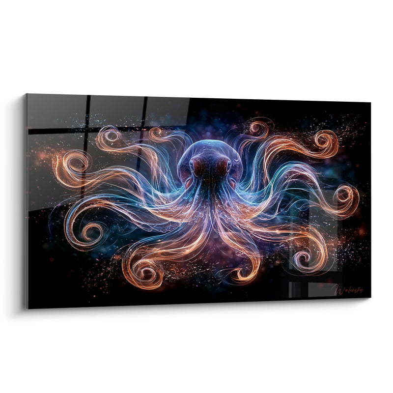 Ethereal Octopus Painting with Blue and Copper Tentacles - Abyssal Apparition - Spectral Animals Edition