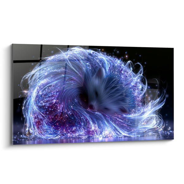 Cuadro de Zorro Dormido con Volutas Azul y Violeta - Sueño Estrellado - Edición Animales Espectrales