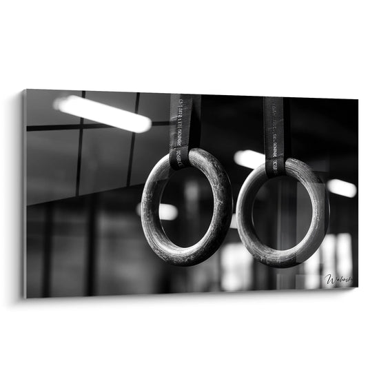 Tabla anillos de gimnasia - Fuerza y elegancia - Edición deportes blanco y negro