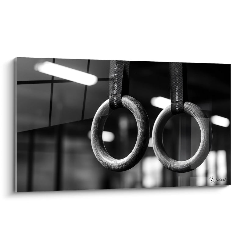 Gymnastics Rings Wall Art - Strength and Elegance - Black and White Sports Edition
