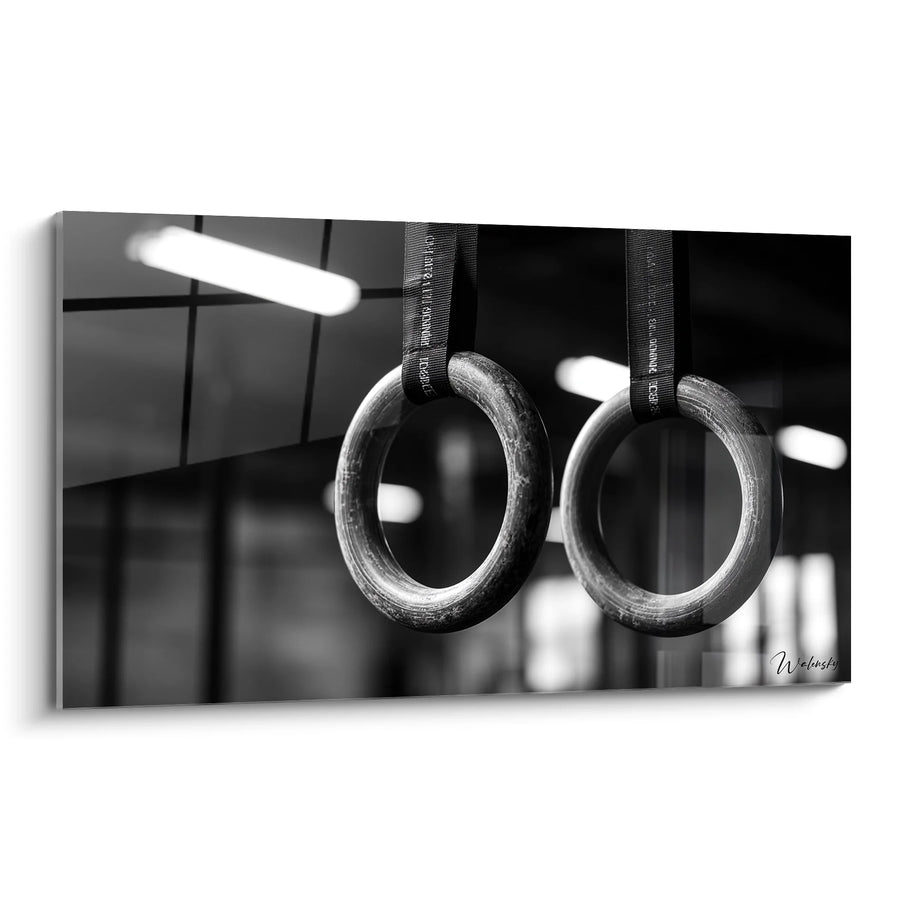 Tableau anneaux de gymnastique - Force et élégance - Edition sports noir et blanc