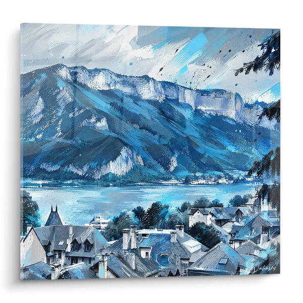 Tableau Lac bleu et toits gris d'Annecy - Sérénité alpine - Edition Annecy  Auvergne-Rhône-Alpes  France