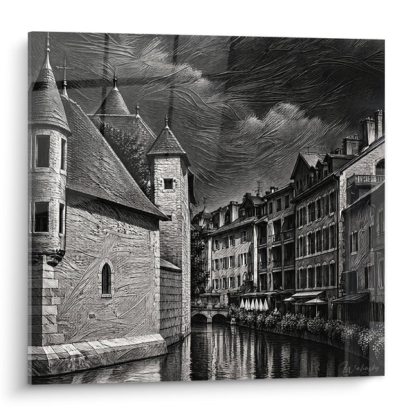 Tableau Palais de l'Isle noir et blanc - Veille du canal - Edition Annecy  Auvergne-Rhône-Alpes  France