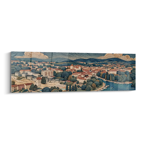 Gemälde Stadtpanorama mit terrakottafarbenen Dächern und blauem Himmel - Blick auf die Stadt - Edition Annecy Auvergne-Rhône-Alpes Frankreich