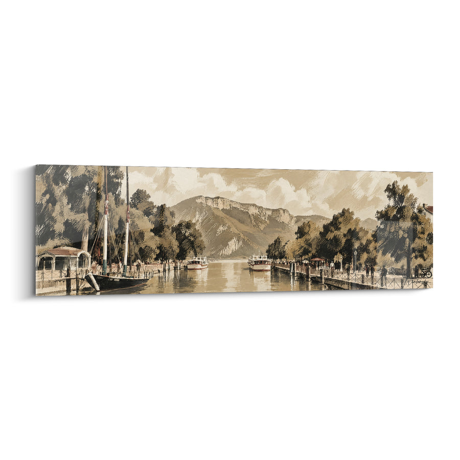 Tableau Voilier et quai au bord du lac - Flânerie d'antan - Edition Annecy  Auvergne-Rhône-Alpes  France