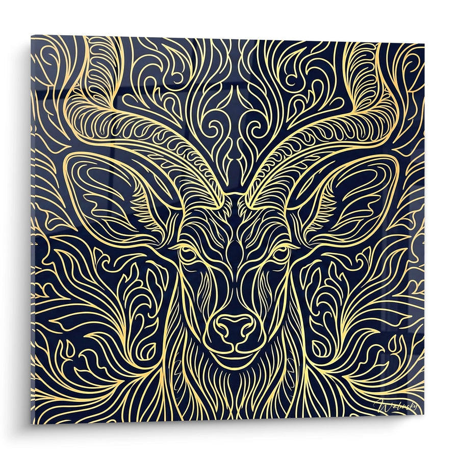 Tableau Antilope Dorée Motifs Ornementaux sur Fond Bleu Marine - Majesté Baroque - Edition Antilope