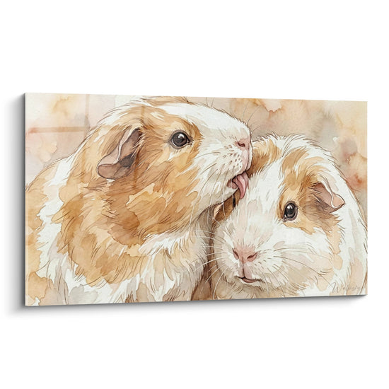 Meerschweinchen-Duo-Gemälde in Gold- und Weißtönen - Tierische Zärtlichkeit - Meerschweinchen-Edition