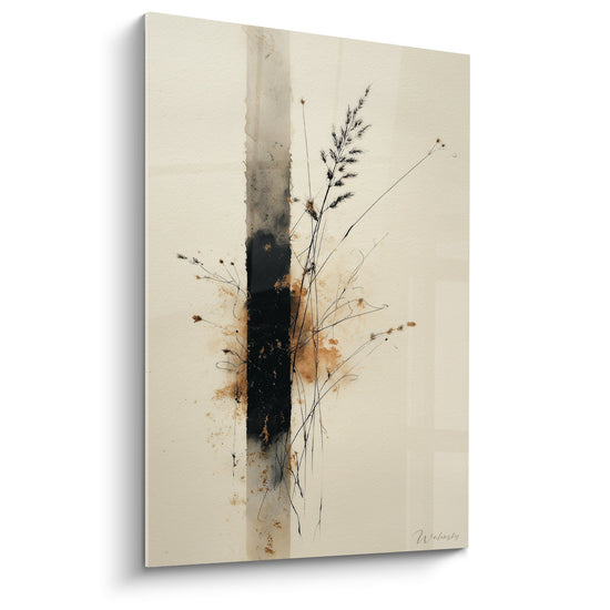 tableau aquarelle minimaliste graminées beige noir herbes séchées décoration murale naturelle
