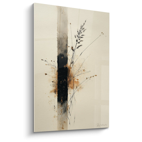 Minimalist watercolor wall art with beige and black tones featuring dried grasses - Natural elegance - Grasses Edition