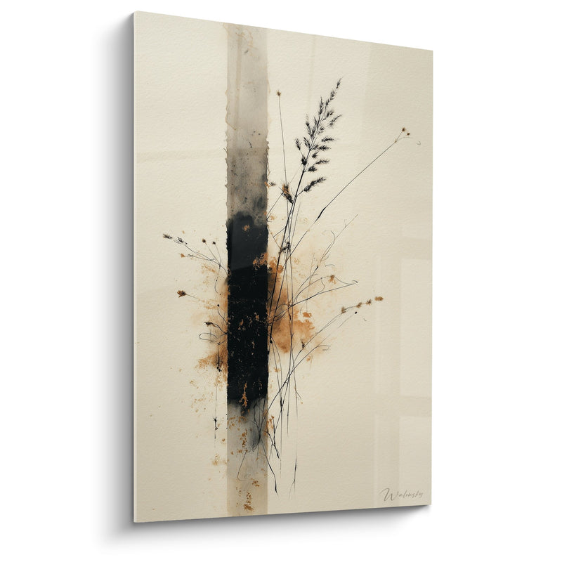 Aquarellposter minimalistisch mit beige- und schwarztönen mit getrockneten Gräsern - Natürliche Eleganz - Edition Gräser