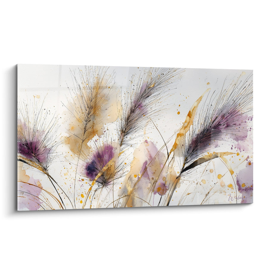 Tableau aquarelle graminées violettes et dorées explosives - Douceur Sauvage - Edition Graminées