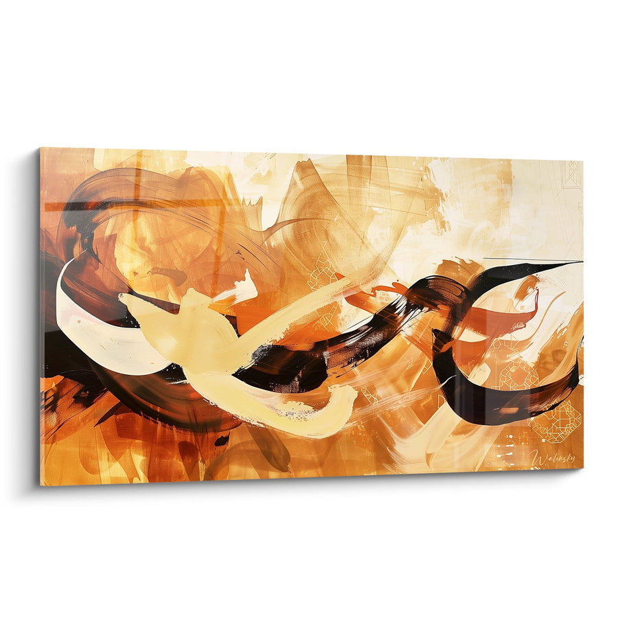 Tableau Tourbillons Dorés et Noirs sur Fond Ocre - Mouvement Arabesque - Edition Art Islamique