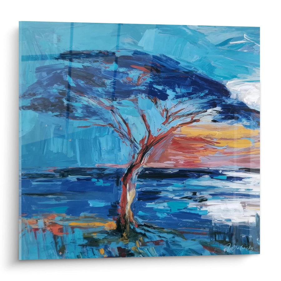 Solitary Baobab Tree Painting under Stormy Sky - African Landscape Edition