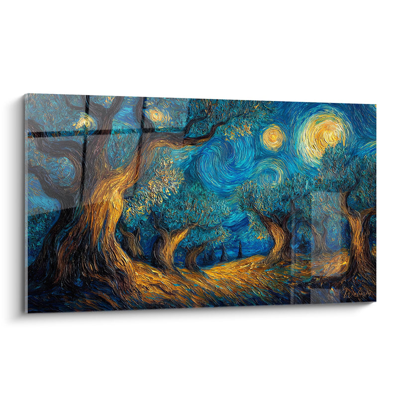 Cosmic Tree Painting - Starry Night with Golden Branches - Other Landscapes Edition